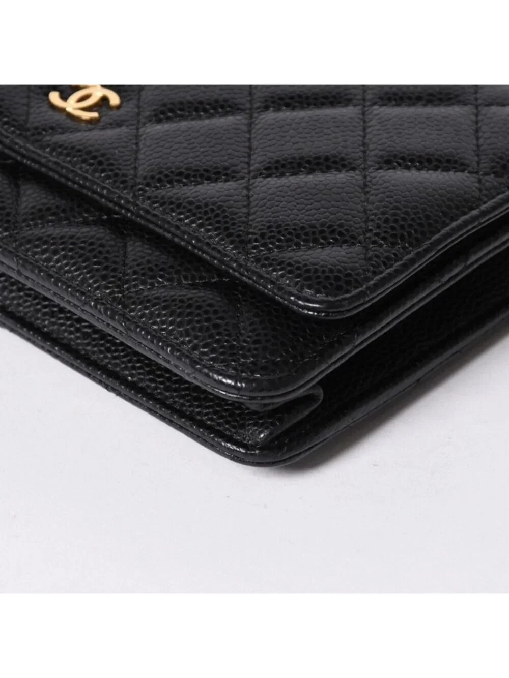 Chanel Chain Wallet CC Logo Caviar Leather Black Gold Shoulder Bag